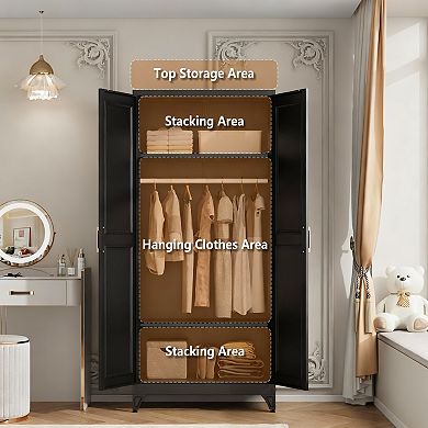 Metal Wardrobe Cabinet 71" Tall, Powder Coated, Sturdy, Easy Assembly