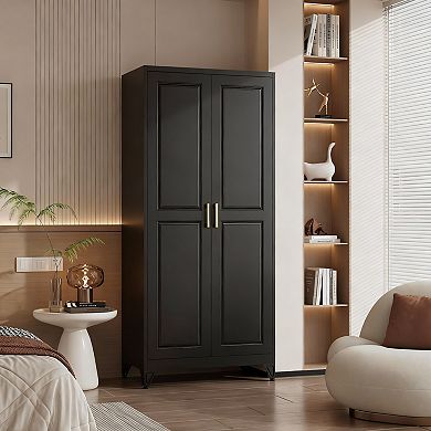 Metal Wardrobe Cabinet 71" Tall, Powder Coated, Sturdy, Easy Assembly