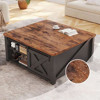 Lift Top Coffee Table with Storage, Farmhouse Style, Adjustable Shelves