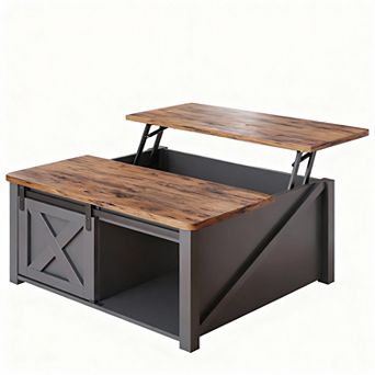 Lift Top Coffee Table with Storage, Farmhouse Style, Adjustable Shelves