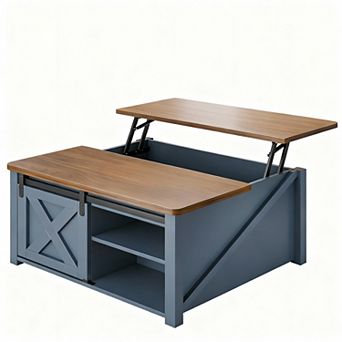 Lift Top Coffee Table with Storage, Farmhouse Style, Adjustable Shelves