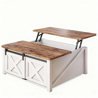 Lift Top Coffee Table with Storage, Farmhouse Style, Adjustable Shelves