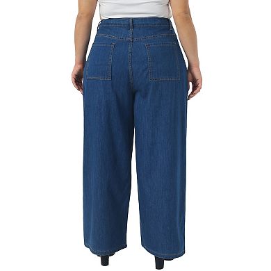 Women's Plus Size Wide Leg Jeans High Waisted Loose Stretchy Trousers Denim Pants