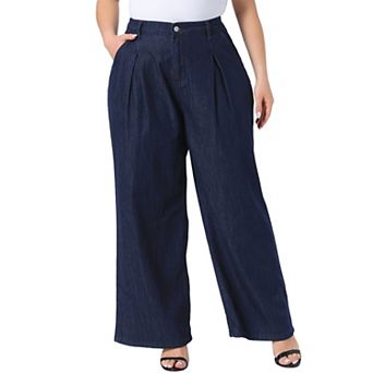 Women's Plus Size Wide Leg Jeans High Waisted Loose Stretchy Trousers Denim Pants
