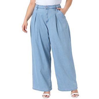 Women's Plus Size Wide Leg Jeans High Waisted Loose Stretchy Trousers Denim Pants