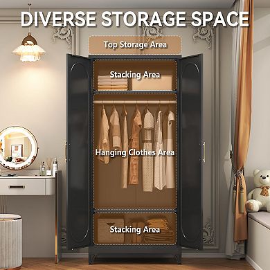 Metal Wardrobe 71" Tall with Hanging Rod & Shelves - Sturdy, Storage-Friendly, Easy Assembly