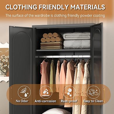 Metal Wardrobe 71" Tall with Hanging Rod & Shelves - Sturdy, Storage-Friendly, Easy Assembly