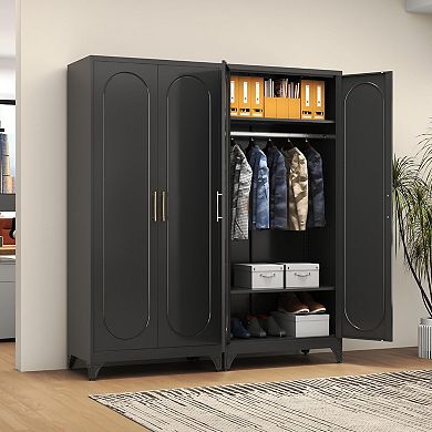 Metal Wardrobe 71" Tall with Hanging Rod & Shelves - Sturdy, Storage-Friendly, Easy Assembly
