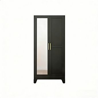 Metal Wardrobe with 2 Adjustable Shelves, Hanging Rod & Anti-Tip Devices