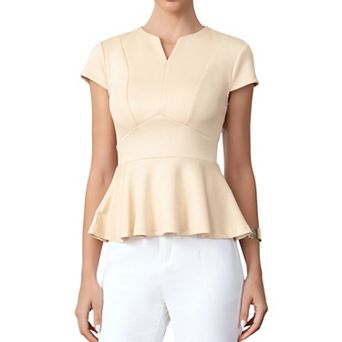 Work Blouse for Women V Neck Cap Sleeve Ruffled Hem Summer Dressy Business Casual Tops