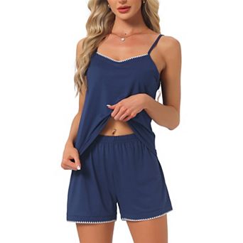 Women's Pajama Sets Sleeveless Cami Jersey Knit Spaghetti Strap V Neck Top with Shorts Sleepwear Set