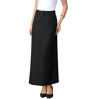 Work Pencil Skirt for Women's High Waist Pockets Slip Back Office Midi Bodycon Skirts