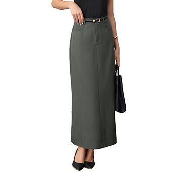 Work Pencil Skirt for Women's High Waist Pockets Slip Back Office Midi Bodycon Skirts