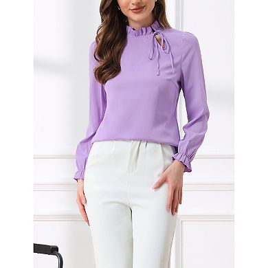 Women's Spring Blouse Long Sleeve Ruffle Tie Neck Business Work Dressy Office Top