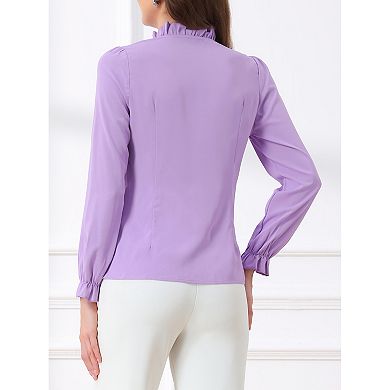 Women's Spring Blouse Long Sleeve Ruffle Tie Neck Business Work Dressy Office Top