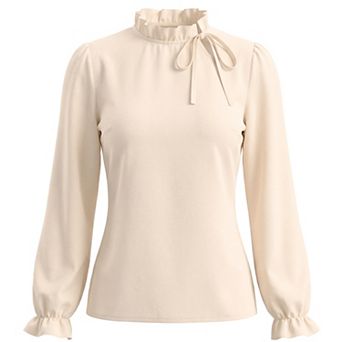 Women's Spring Blouse Long Sleeve Ruffle Tie Neck Business Work Dressy Office Top