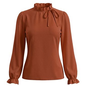 Women's Spring Blouse Long Sleeve Ruffle Tie Neck Business Work Dressy Office Top