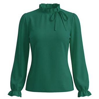 Women's Spring Blouse Long Sleeve Ruffle Tie Neck Business Work Dressy Office Top
