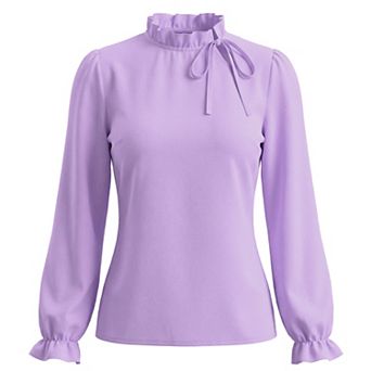 Women's Spring Blouse Long Sleeve Ruffle Tie Neck Business Work Dressy Office Top