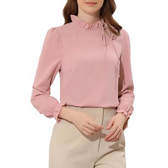 Women's Spring Blouse Long Sleeve Ruffle Tie Neck Business Work Dressy Office Top