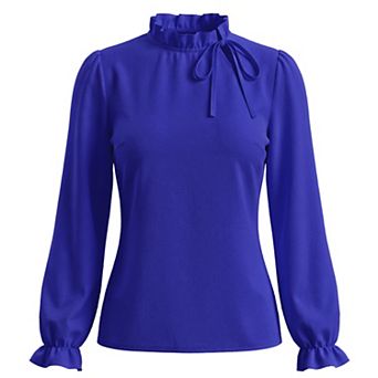Women's Spring Blouse Long Sleeve Ruffle Tie Neck Business Work Dressy Office Top