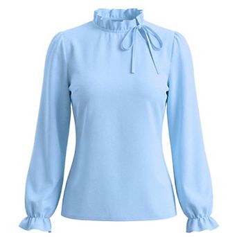 Women's Spring Blouse Long Sleeve Ruffle Tie Neck Business Work Dressy Office Top