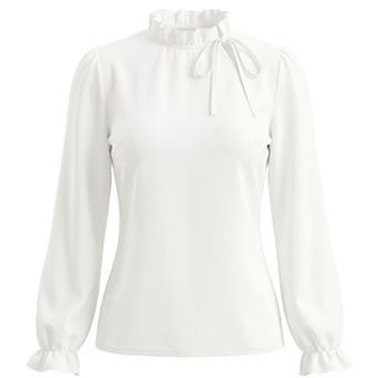 Women's Spring Blouse Long Sleeve Ruffle Tie Neck Business Work Dressy Office Top