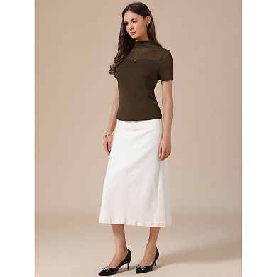 Summer Mock Turtle Neck Short Sleeve Tops for Women Sheer Mesh Shirts Basic Going Out Outfits