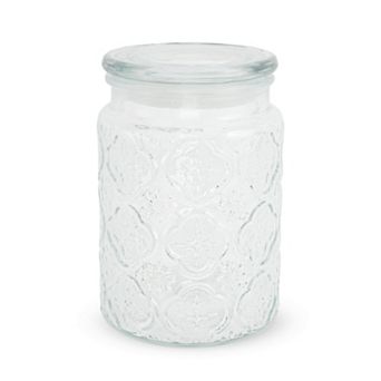 Round Flower Pattern Decorative Glass Jar with Lid 23.67oz 1 pc