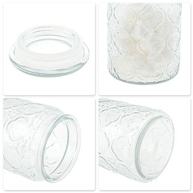 Round Flower Pattern Decorative Glass Jar with Lid 23.67oz 1 Pc