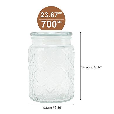 Round Flower Pattern Decorative Glass Jar with Lid 23.67oz 1 Pc