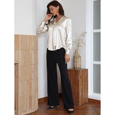 Satin Blouses for Women Striped Long Sleeve Tie Neck Office Shirt