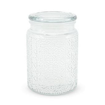 Round Window Paper Pattern Decorative Glass Jar with Lid Clear 1 pc