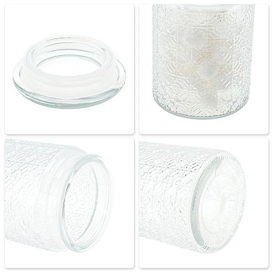 Round Window Paper Pattern Decorative Glass Jar with Lid Clear 1 Pc