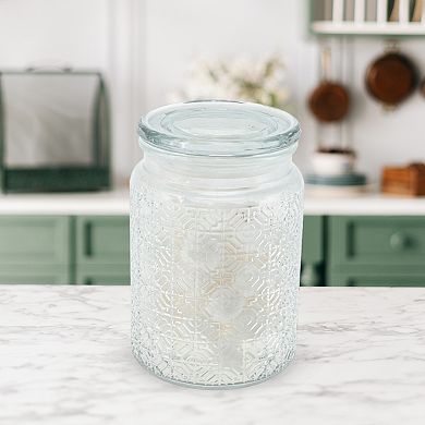 Round Window Paper Pattern Decorative Glass Jar with Lid Clear 1 Pc