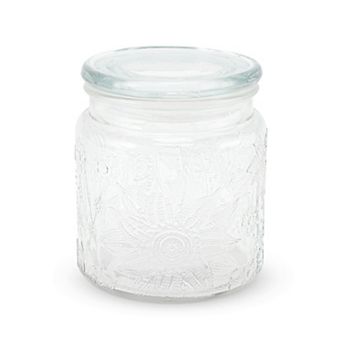 Round Flower Pattern Decorative Glass Jar with Lid 1 pc