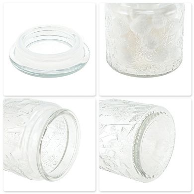 Round Flower Pattern Decorative Glass Jar with Lid 1 Pc