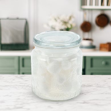Round Flower Pattern Decorative Glass Jar with Lid 1 Pc