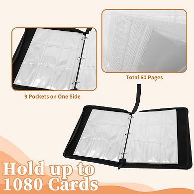 Card Binder 9 Pockets 60 Pages 1080 Card Capacity for Sport Cards Game Card Black 1Pc