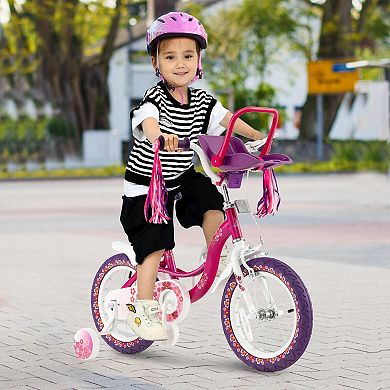 Kids Bike 14 Inch with Training Wheels and Doll Seat