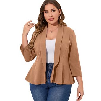 Women Plus Size Casual Blazer Open Front Long Sleeve Work Office Cardigan Jackets
