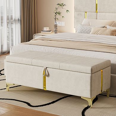 Whisen Elegant Upholstered Storage Ottoman,Storage Bench with Metal Legs