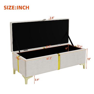 Whisen Elegant Upholstered Storage Ottoman,Storage Bench with Metal Legs