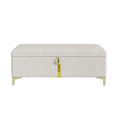 Whisen Elegant Upholstered Storage Ottoman,Storage Bench with Metal Legs