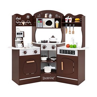 Corner Wooden Play Kitchen with Utensils and Storage