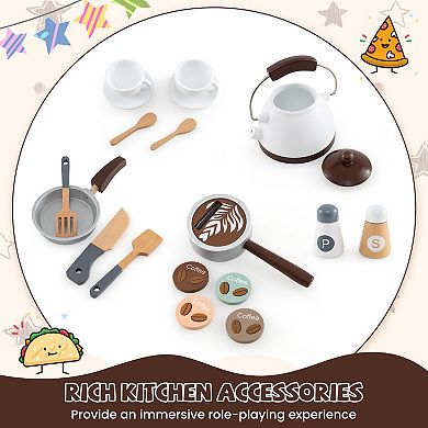Corner Wooden Play Kitchen with Utensils and Storage