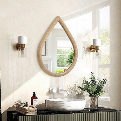 Rustic Teardrop Walnut Wood Wall Mirror
