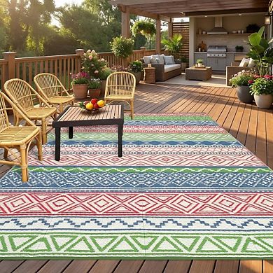 Fashionwu Outdoor Reversible Waterproof Plastic Straw Easy to Clean UV Resistant Folded Area Rug
