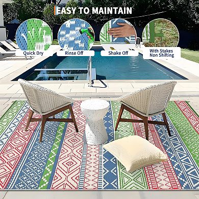 Fashionwu Outdoor Reversible Waterproof Plastic Straw Easy to Clean UV Resistant Folded Area Rug