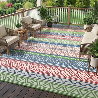 Fashionwu Outdoor Reversible Waterproof Plastic Straw Easy to Clean UV Resistant Folded Area Rug